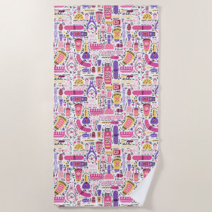 Cute Doodle Manicure Pattern Beach Towel