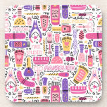 Cute Doodle Manicure Pattern Beverage Coaster