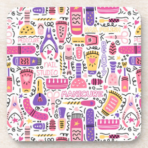 Cute Doodle Manicure Pattern Beverage Coaster