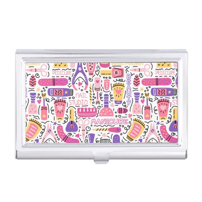 Cute Doodle Manicure Pattern Business Card Case (Front)