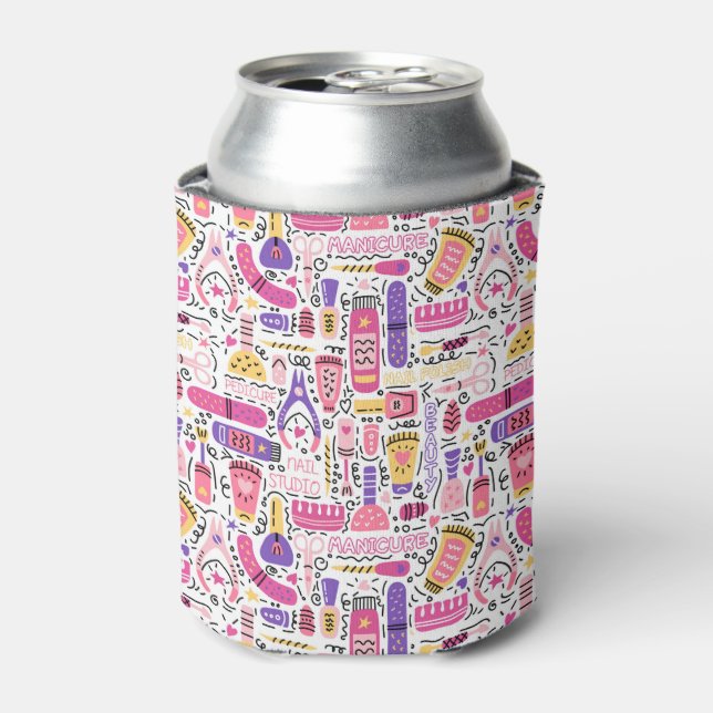 Cute Doodle Manicure Pattern Can Cooler (Can Front)