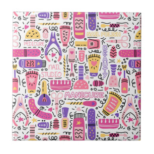 Cute Doodle Manicure Pattern Ceramic Tile