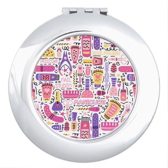Cute Doodle Manicure Pattern Compact Mirror (Front)