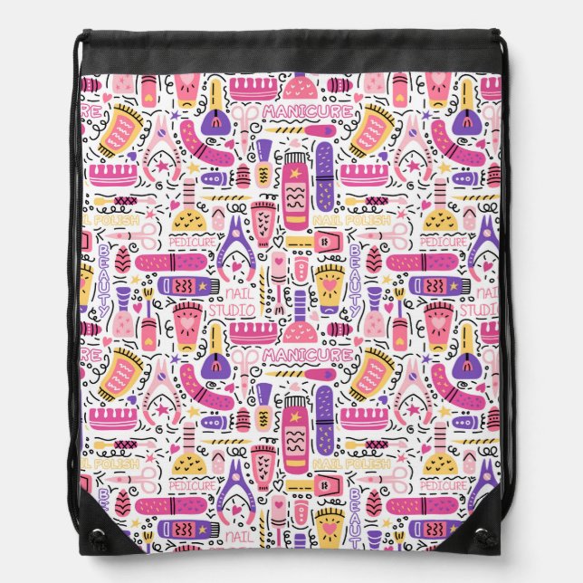 Cute Doodle Manicure Pattern Drawstring Bag (Front)