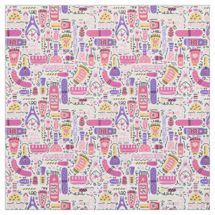 Cute Doodle Manicure Pattern Fabric