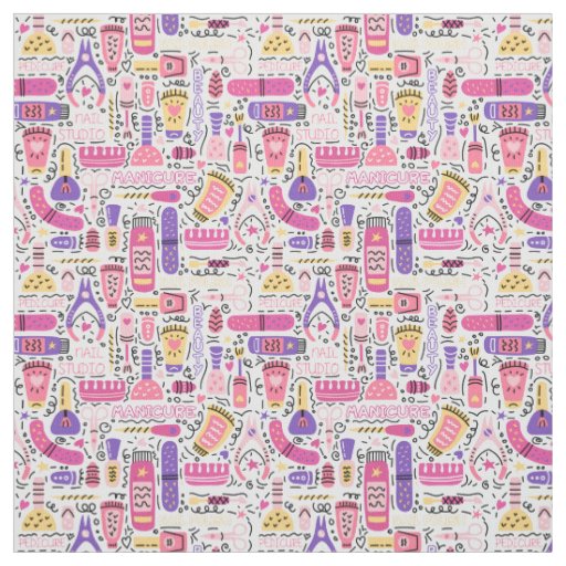 Cute Doodle Manicure Pattern Fabric