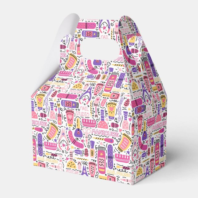 Cute Doodle Manicure Pattern Favor Boxes (Front Side)