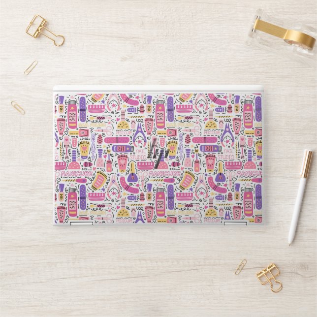 Cute Doodle Manicure Pattern HP Laptop Skin (Desk)