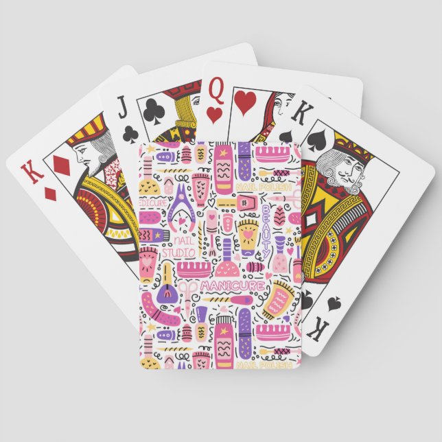 Cute Doodle Manicure Pattern Poker Cards (Back)