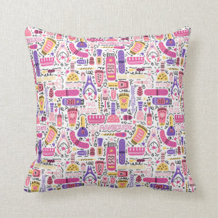 Cute Doodle Manicure Pattern Throw Pillow