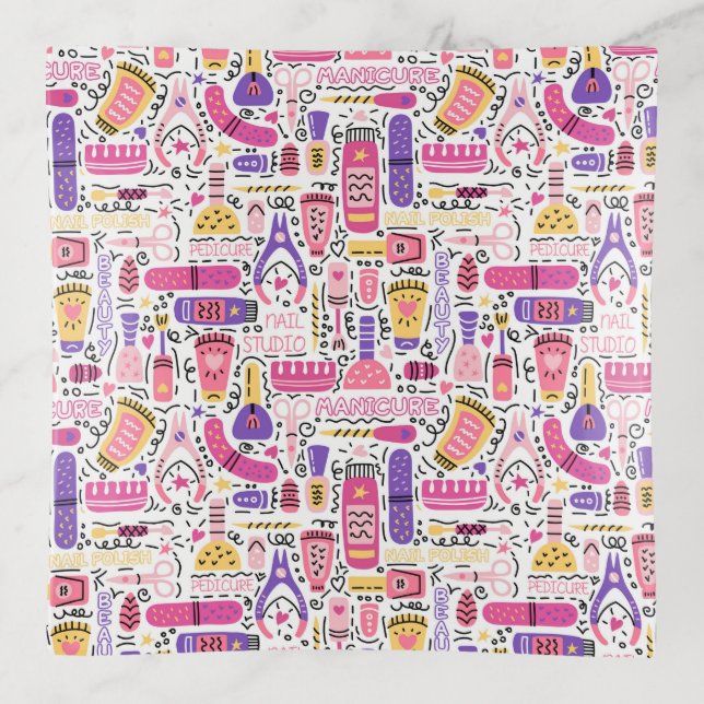 Cute Doodle Manicure Pattern Trinket Tray (Front)
