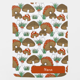 Cute doodle mushroom and grass baby blanket