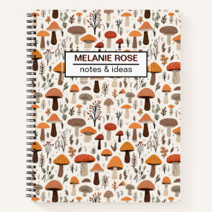 Cute Doodle Mushrooms Pattern Spiral Notebook