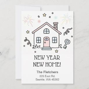 Cute Doodle New Year New Home Moving Holiday Card