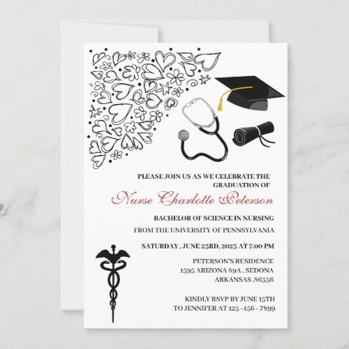 Cute Doodle Nurse Graduation Party  Invitation