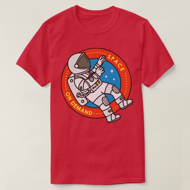 Cute Doodle of Astronaut Floating in Space T-Shirt (Design Front)
