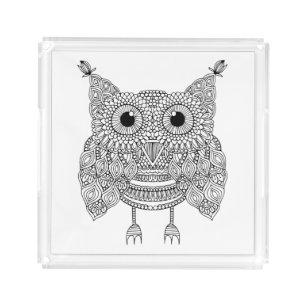 Cute Doodle Owl Acrylic Tray