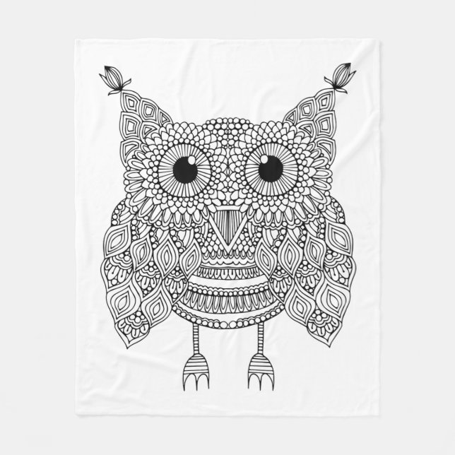 Cute Doodle Owl Fleece Blanket (Front)