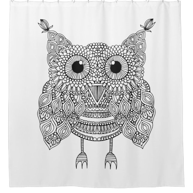 Cute Doodle Owl Shower Curtain (Front)