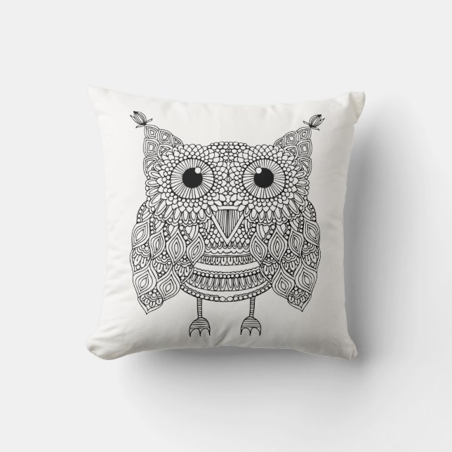 Cute Doodle Owl Throw Pillow (Front)
