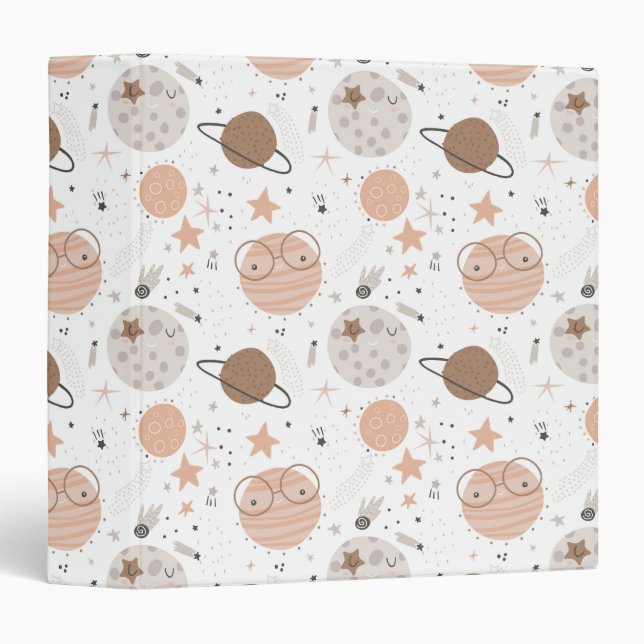Cute Doodle Planet Pattern 3 Ring Binder (Front/Spine)