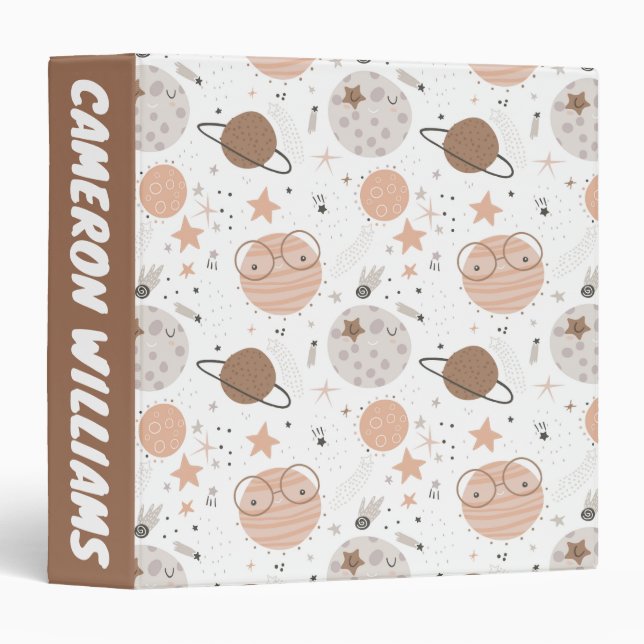 Cute Doodle Planet Pattern 3 Ring Binder (Front/Spine)