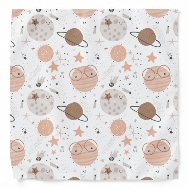 Cute Doodle Planet Pattern Bandana (Front)