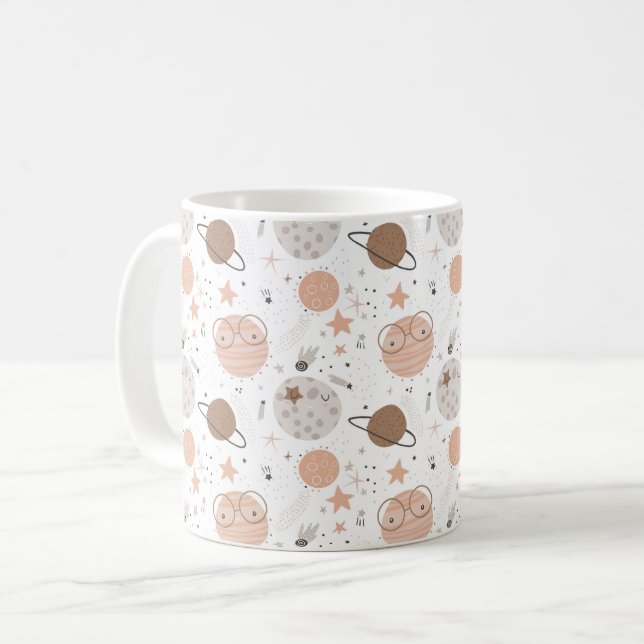 Cute Doodle Planet Pattern Coffee Mug (Front Left)