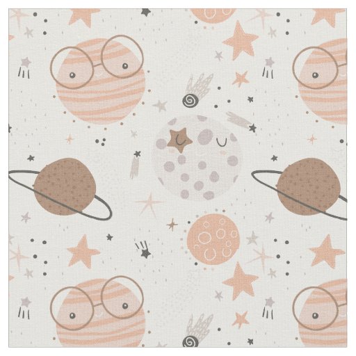 Cute Doodle Planet Pattern Fabric
