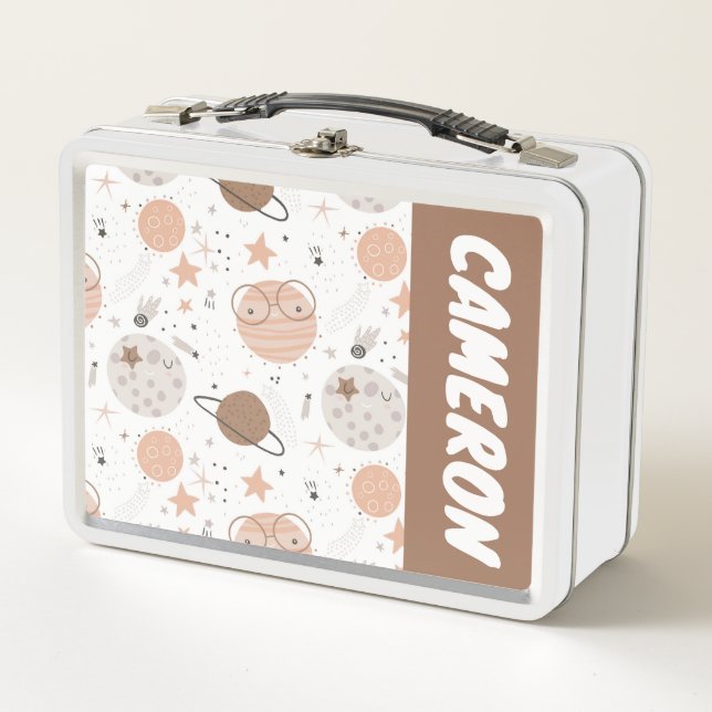 Cute Doodle Planet Pattern Metal Lunch Box (Front)