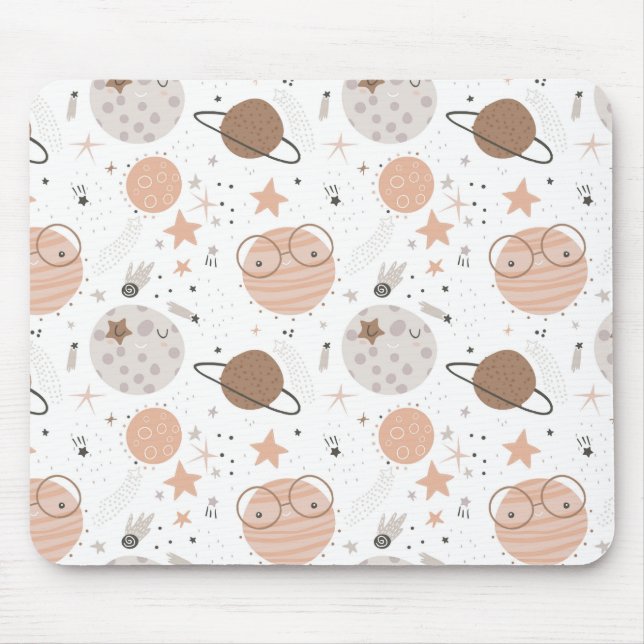 Cute Doodle Planet Pattern Mouse Pad (Front)