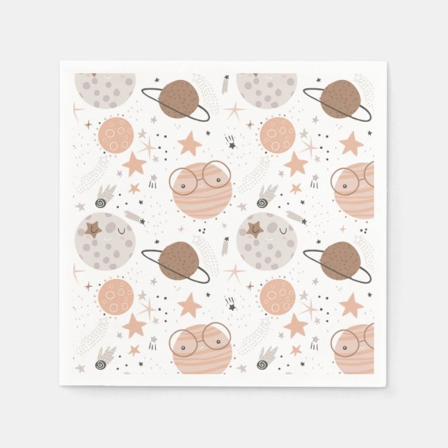 Cute Doodle Planet Pattern Napkins (Front)
