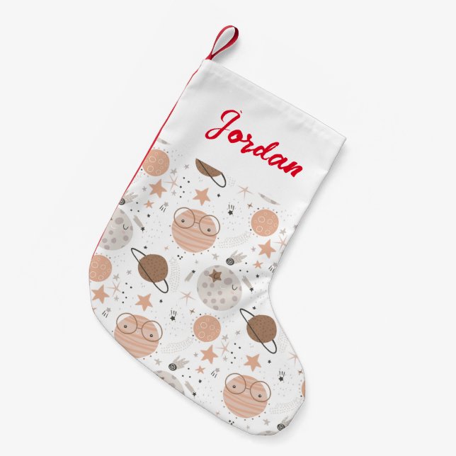 Cute Doodle Planet Pattern Small Christmas Stocking (Front (Hanging))