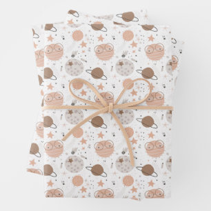 Cute Doodle Planet Pattern Wrapping Paper Sheets