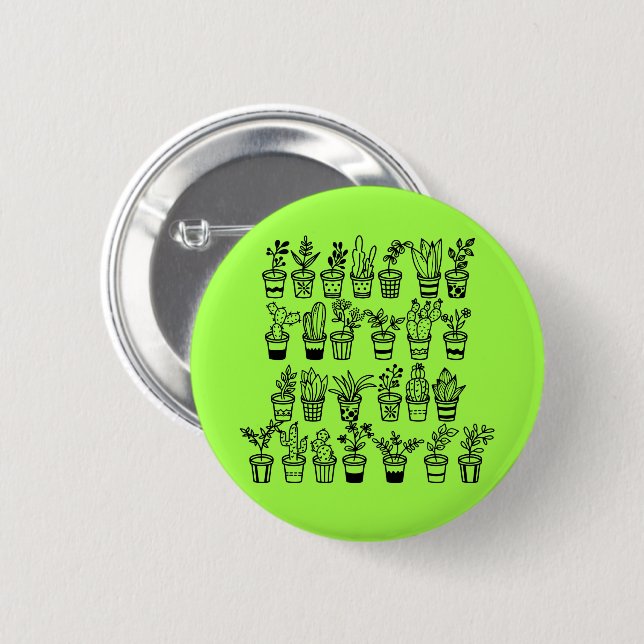 Cute Doodle Plants in Pots  Button (Front & Back)
