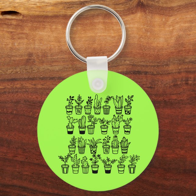Cute Doodle Plants in Pots  Keychain (Front)