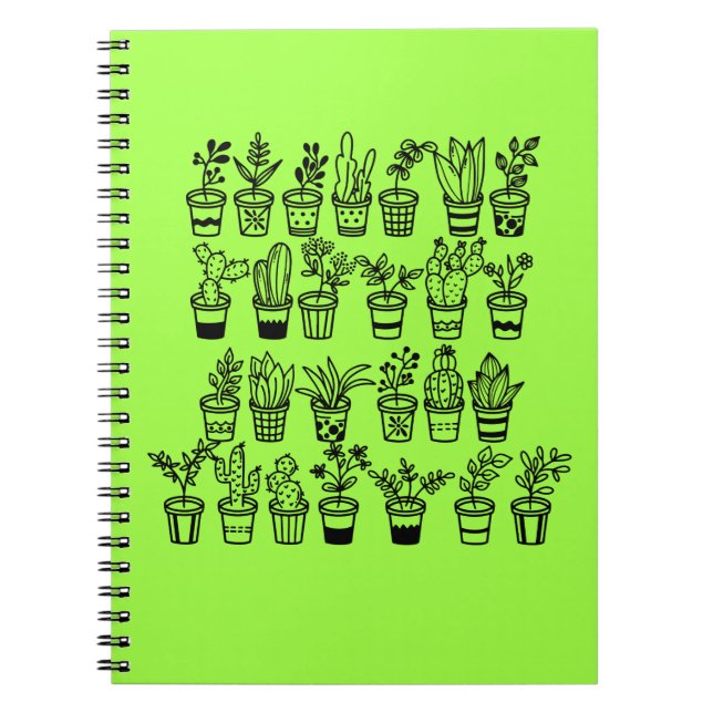 Cute Doodle Plants in Pots Notebook (Front)