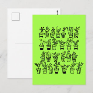 Cute Doodle Plants in Pots Postcard