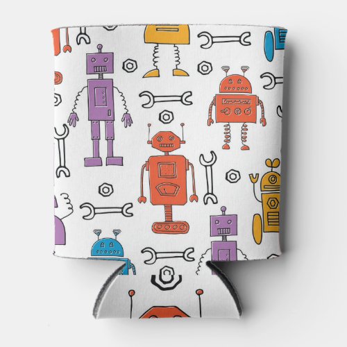 Cute Doodle Robots Cartoon Pattern Can Cooler