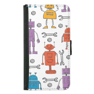 Cute Doodle Robots Cartoon Pattern Samsung Galaxy S5 Wallet Case