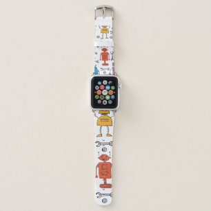 Cute doodle robots. Seamless pattern. Cartoon char Apple Watch Band