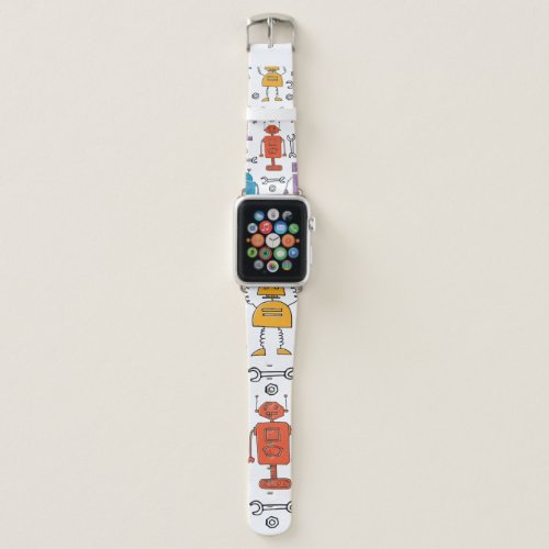 Cute doodle robots Seamless pattern Cartoon char Apple Watch Band