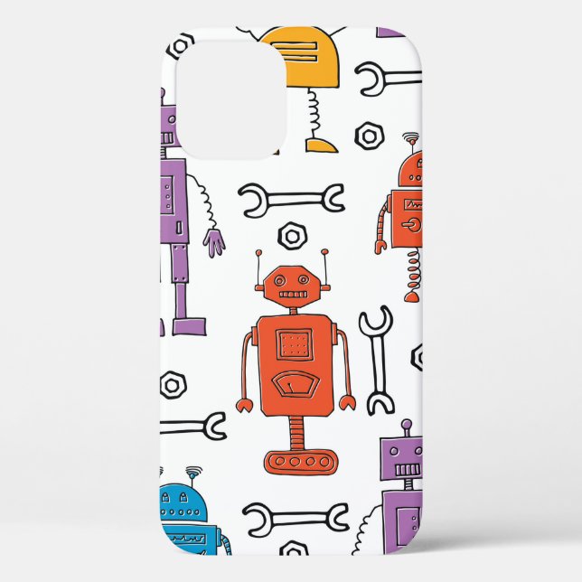 Cute doodle robots. Seamless pattern. Cartoon char Case-Mate iPhone Case (Back)