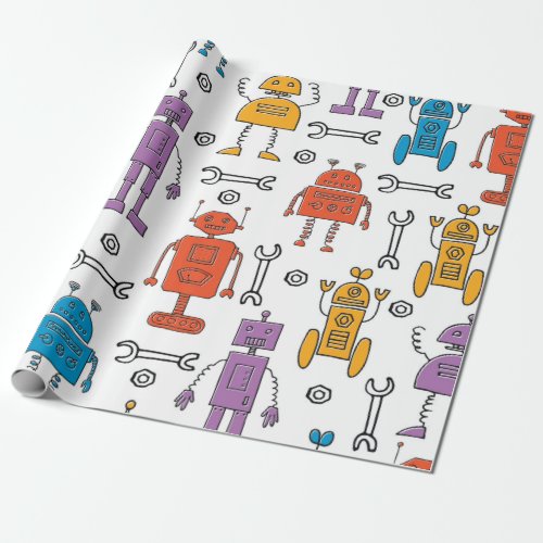 Cute doodle robots Seamless pattern Cartoon char Wrapping Paper