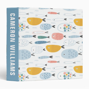 Cute Doodle School of Fish Pattern 3 Ring Binder