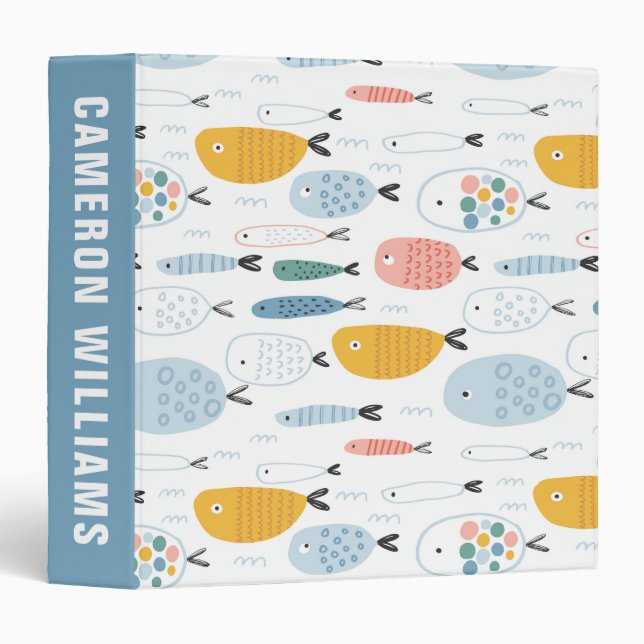 Cute Doodle School of Fish Pattern 3 Ring Binder (Front/Spine)