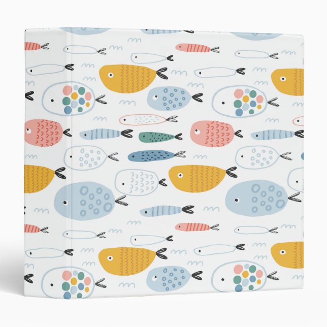 Cute Doodle School of Fish Pattern 3 Ring Binder (Front/Spine)