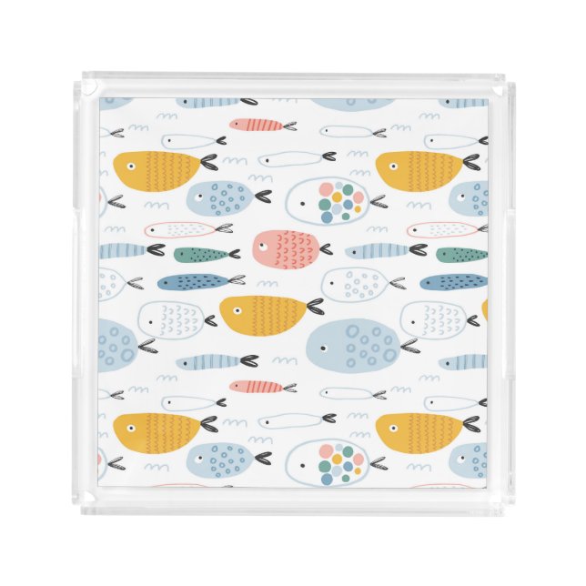 Cute Doodle School of Fish Pattern Acrylic Tray (Front)