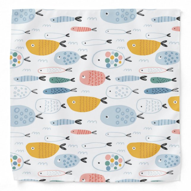 Cute Doodle School of Fish Pattern Bandana (Front)