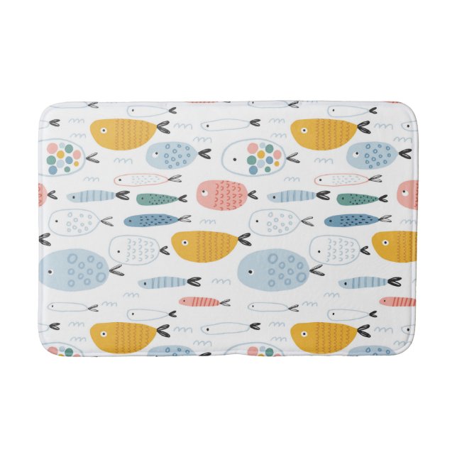 Cute Doodle School of Fish Pattern Bath Mat (Front)